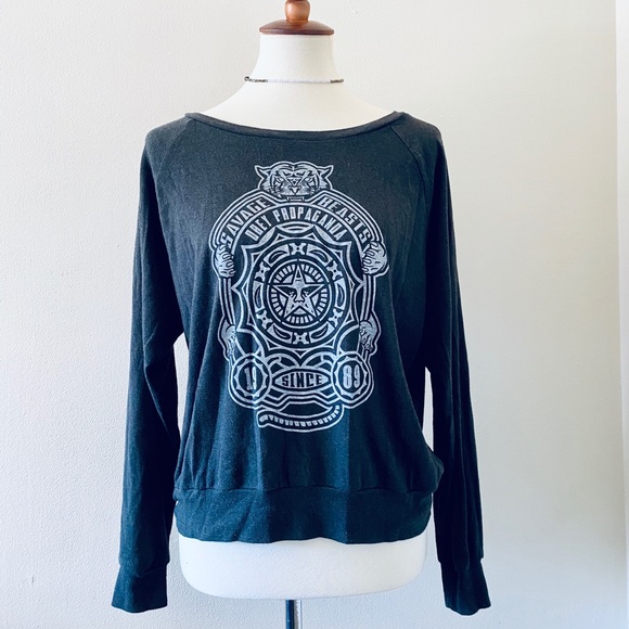 Obey Grey Savage Beasts Tiger Logo Loose Pullover - Picture 3 of 4